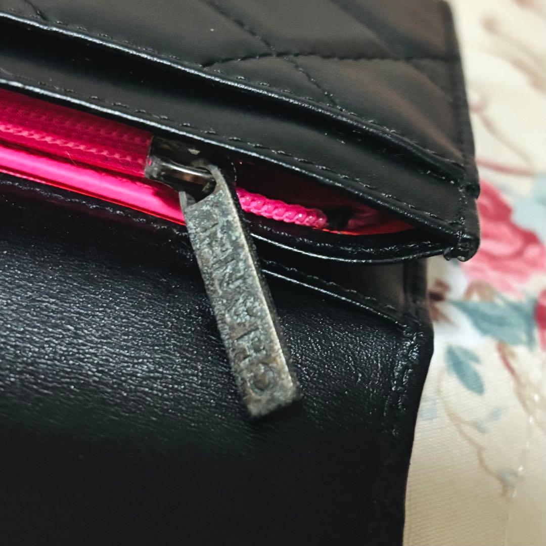 CHANEL カンボンライン 二つ折り 財布 ブラック ピンク ※説明欄必読