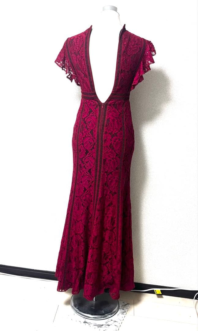 SETTANセッタン/総レースVネックAラインロングワンピースキャバドレス/2赤