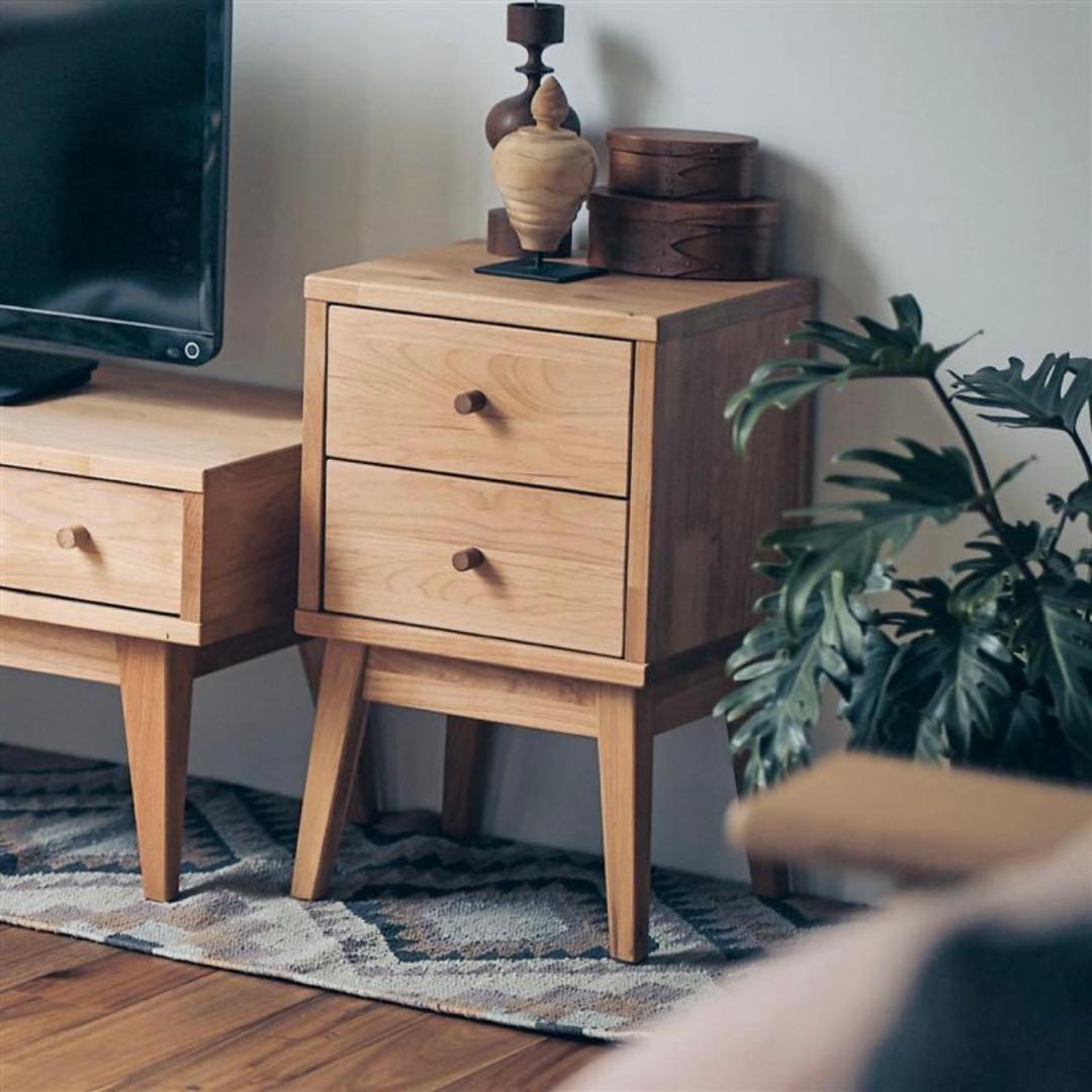 ベルメゾン 天然木アルダー材 サイドチェスト ナイトテーブル ナチュラル