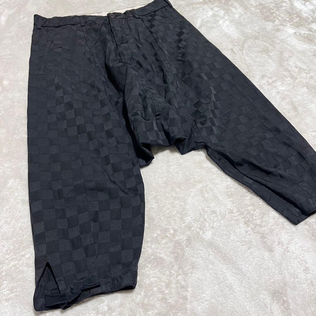 コムデギャルソン オムプリュス　ブロックチェック　ポリ縮絨　サルエル　ブラック