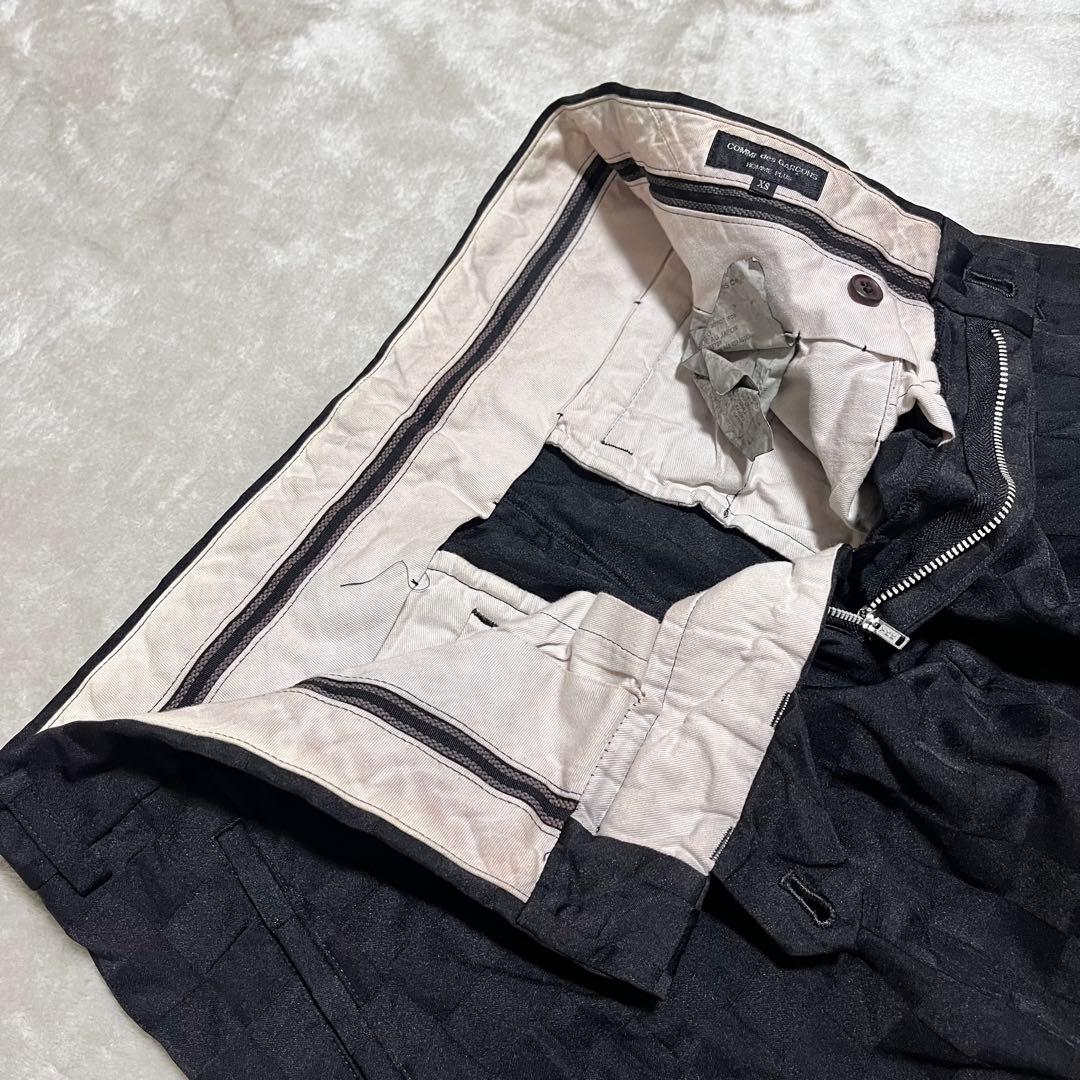 コムデギャルソン オムプリュス　ブロックチェック　ポリ縮絨　サルエル　ブラック