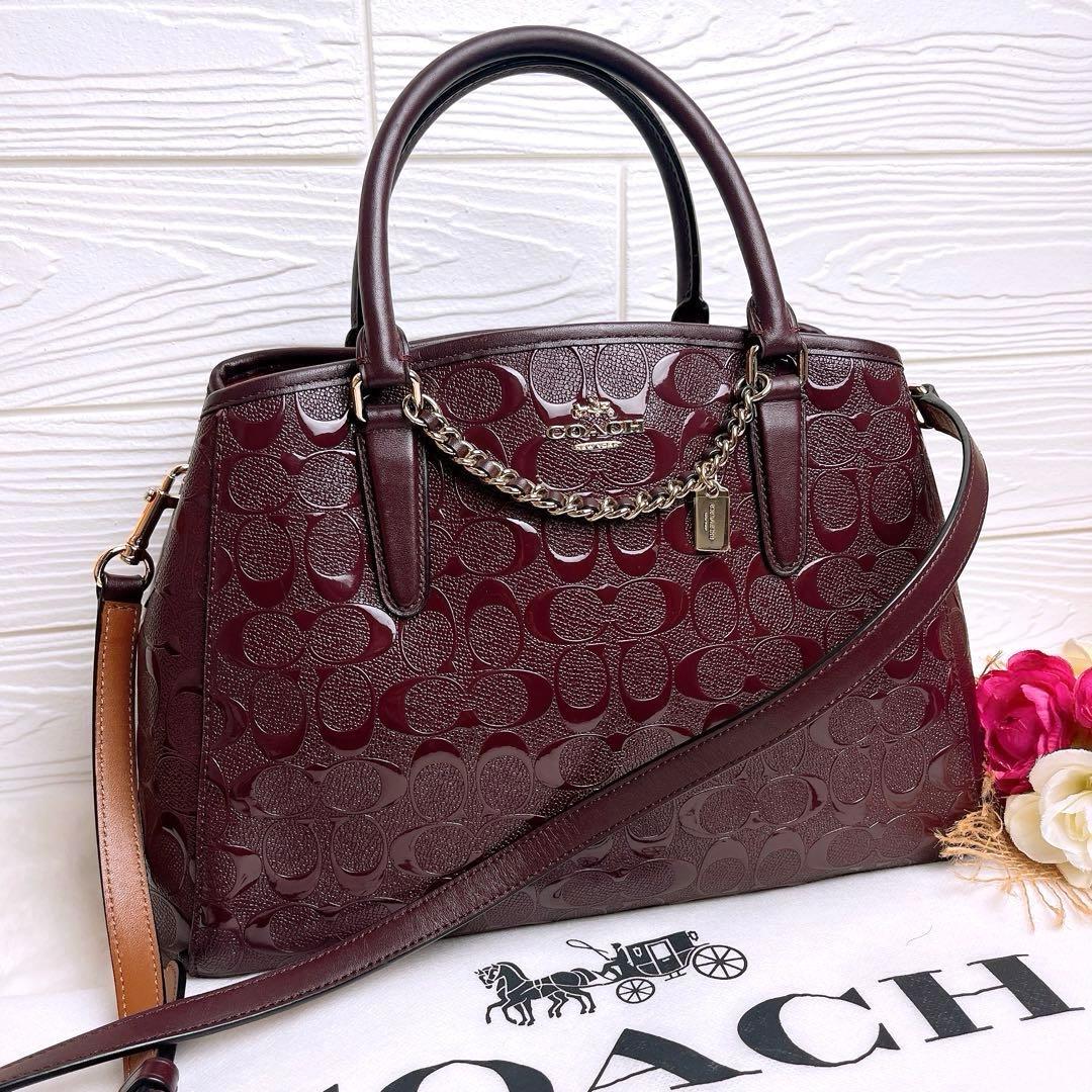 極美品☆COACHコーチ 2wayショルダーバッグ シグネチャー ボルドー