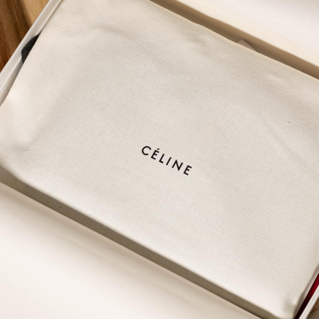 【美品】セリーヌ ラージストラップウォレット 長財布 グレー バイカラー レザー