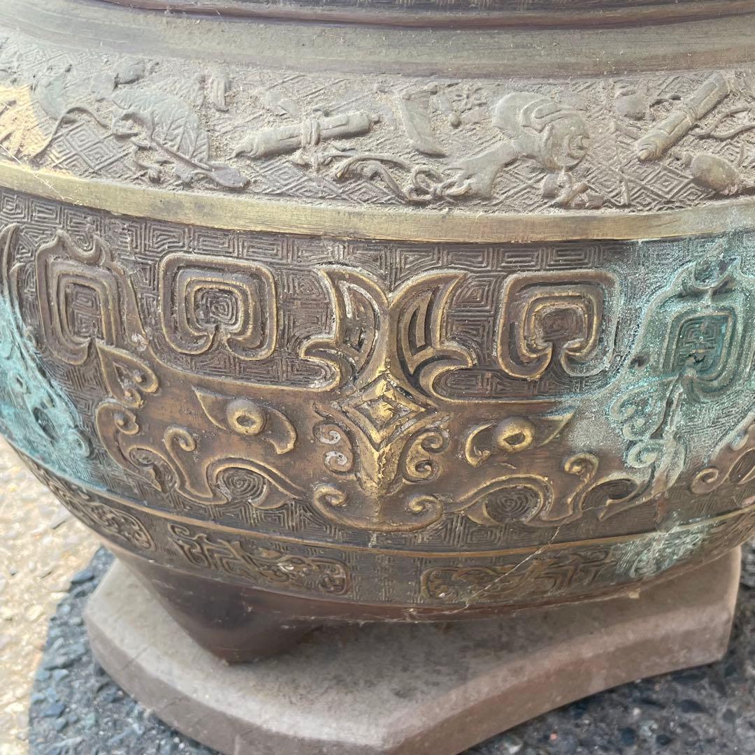 火鉢　銅製　彫刻　年代物　工芸品　骨董品　アンティーク　昭和レトロ