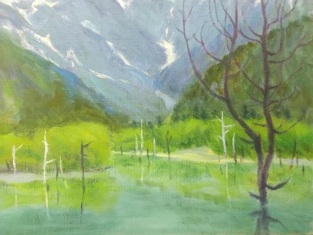 「上高地」1977 S52 F8 油絵 油彩画 絵画 アート 風景画
