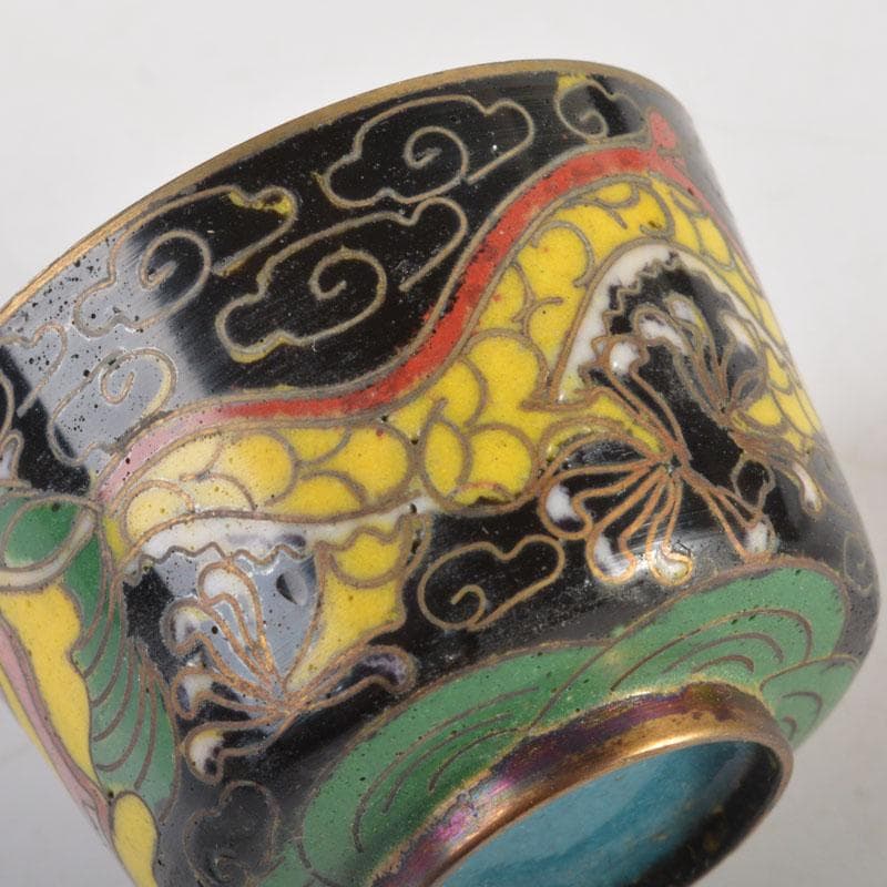 中国　古七宝琺瑯彩　神獣文　盃　五客　C　6713