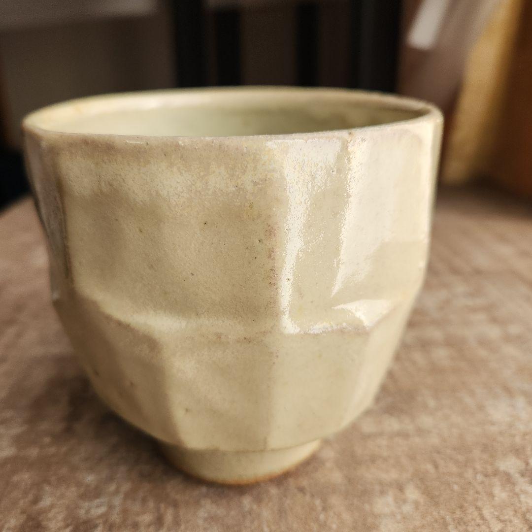 浜田晋作　益子焼　白釉面取茶碗　茶道 抹茶茶碗 抹茶碗　木製箱付き