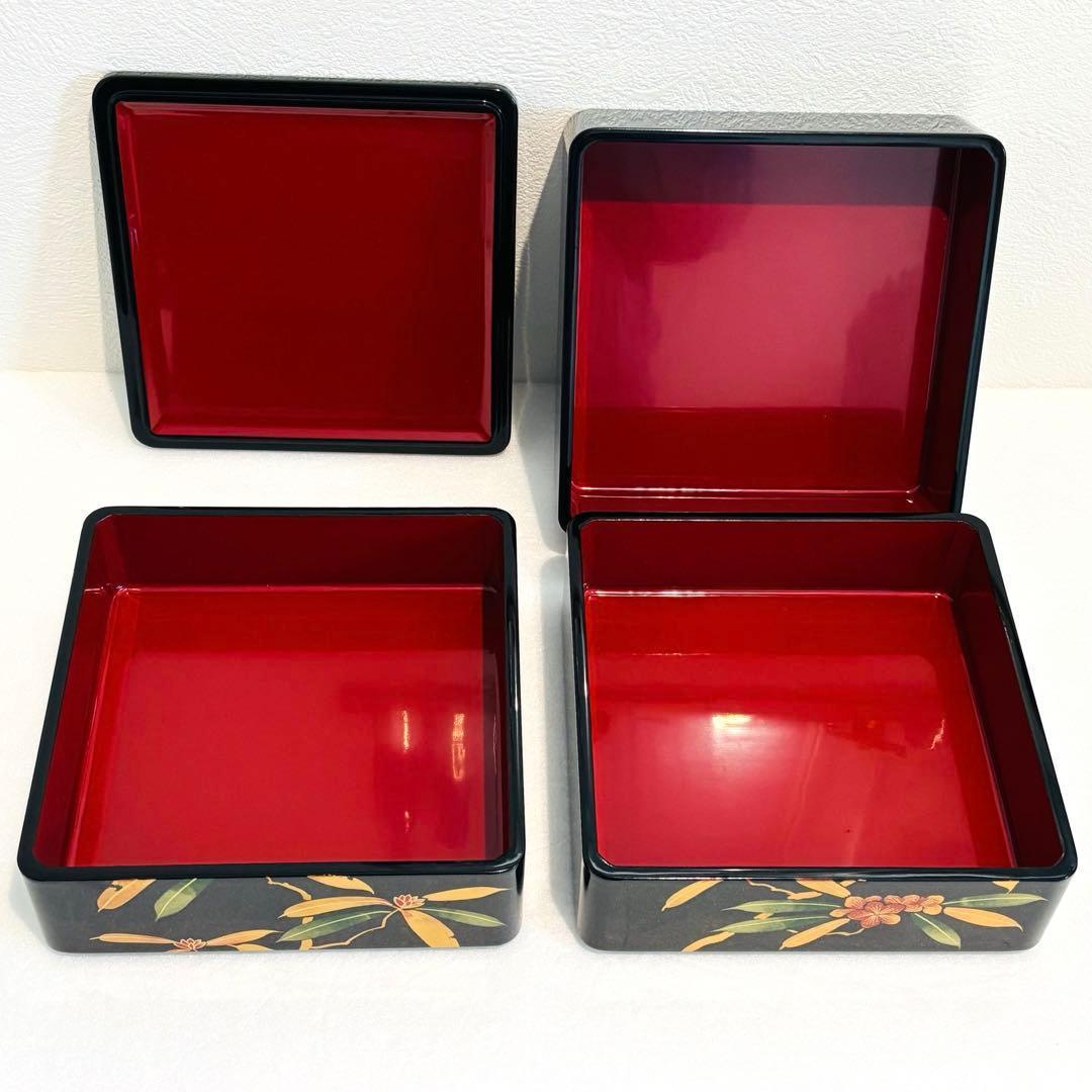 ⭐️ 会津塗 天然木漆器 石楠花蒔絵 三段重 美品 ⭐️