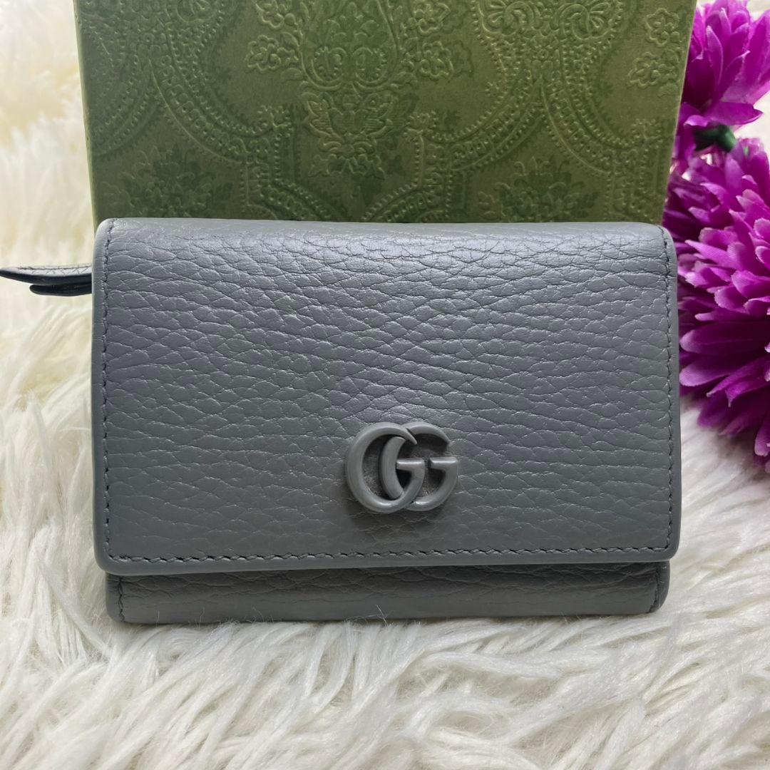 【✨現行品✨】グッチ　ggマーモント 三つ折り財布　グレー