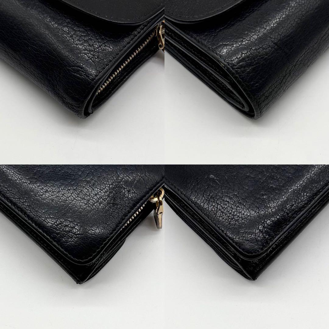 【極美品】MIUMIU レザー 二つ折り財布 ゴールド金具 シボ革 黒 ブラック