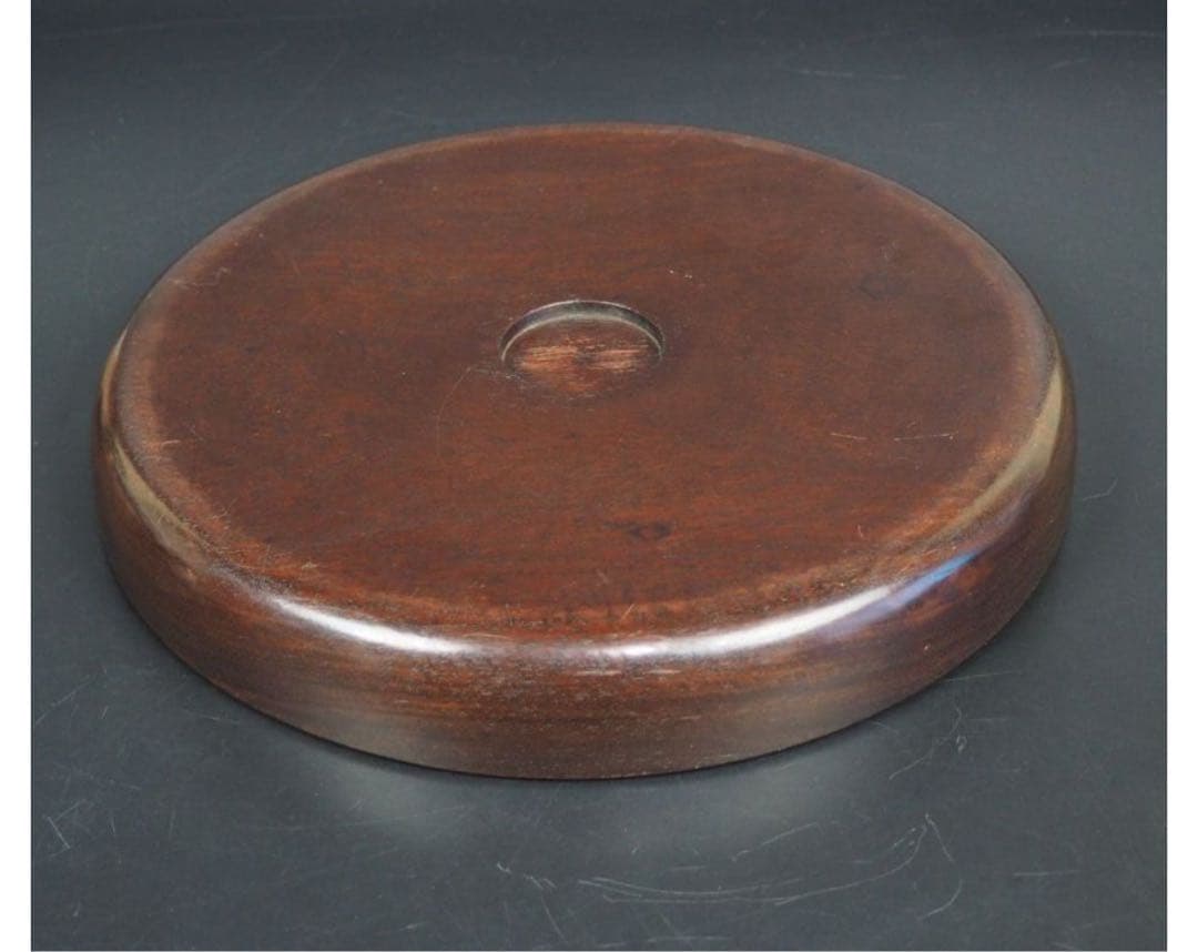 送料無料　時代物　重厚特大唐木刳貫丸盆・唐木刳貫煎茶盆　重939g
