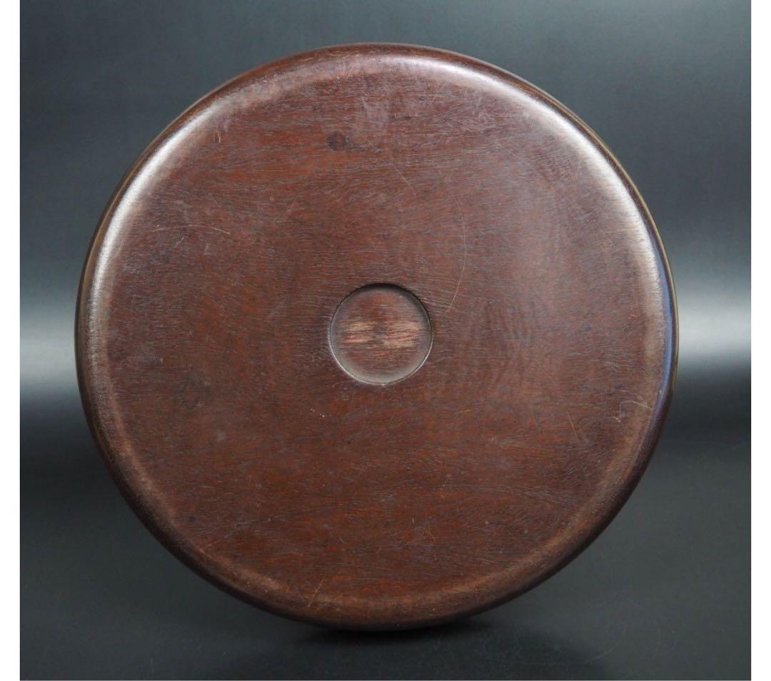送料無料　時代物　重厚特大唐木刳貫丸盆・唐木刳貫煎茶盆　重939g