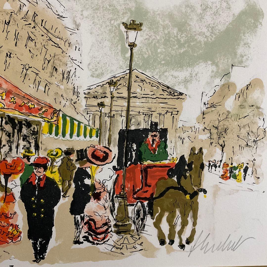 絵画.額縁.版画.リトグラフ.ウルバン・ウシェ.パリの街角,フランス.新品未使用