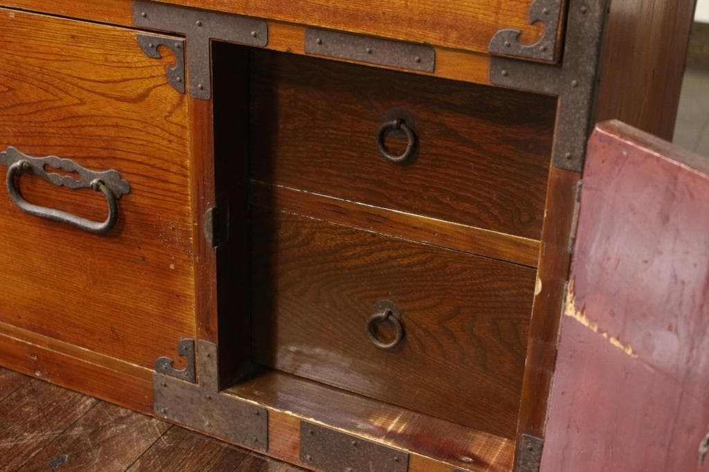 欅材！庄内箪笥・4杯！時代箪笥和家具古道具古家具古民藝和モダンローボード古布