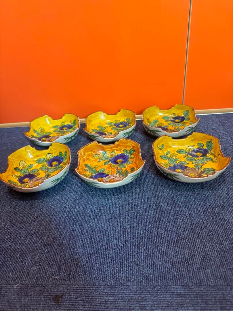 1580 九谷焼　古九谷　椿の図　皿6客　時代物