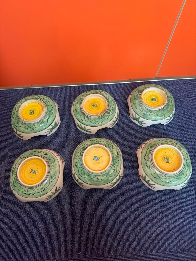 1580 九谷焼　古九谷　椿の図　皿6客　時代物