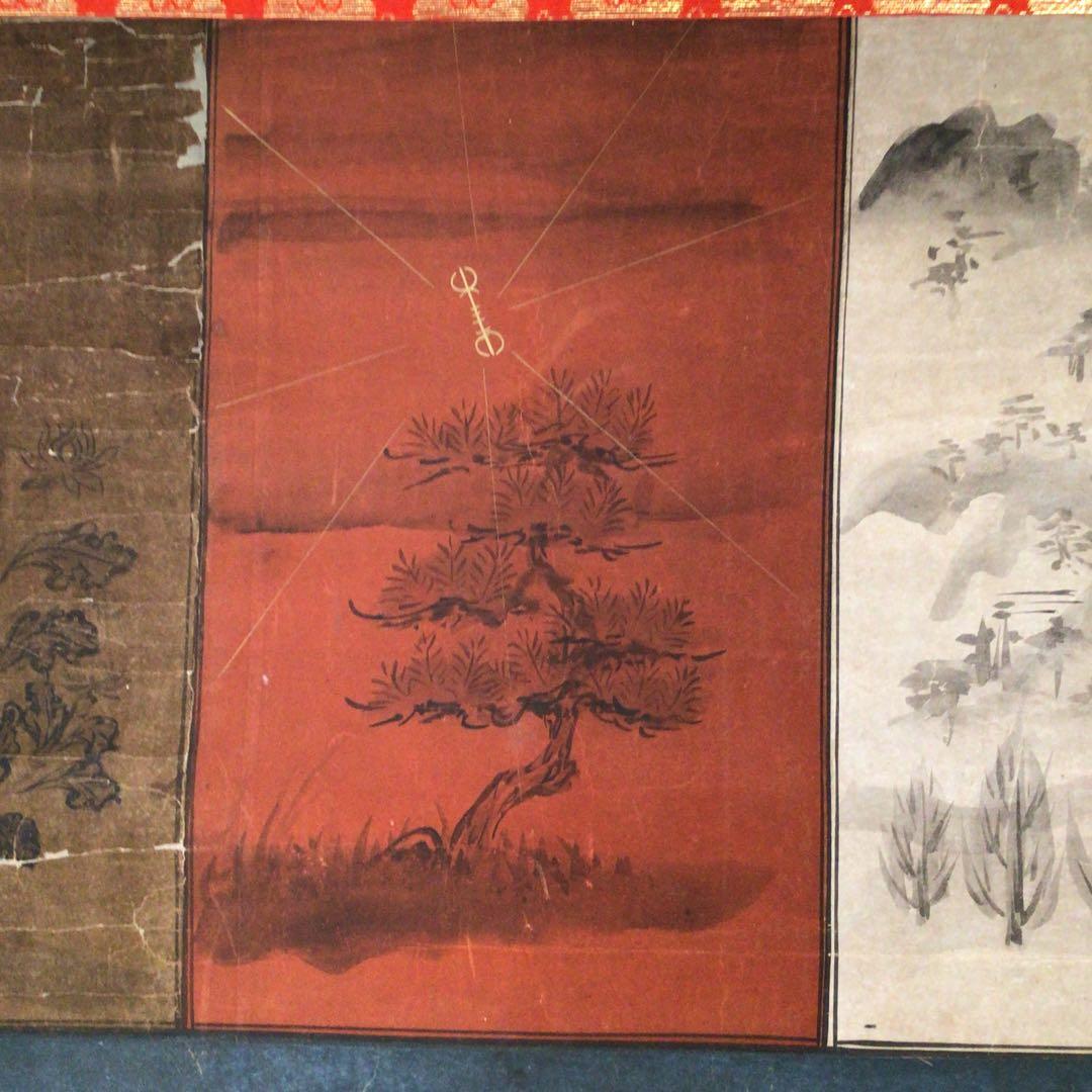 No3014 掛軸　仏教美術　金泥彩色　弘法大師像　紙本　無落款　合箱　送料無料