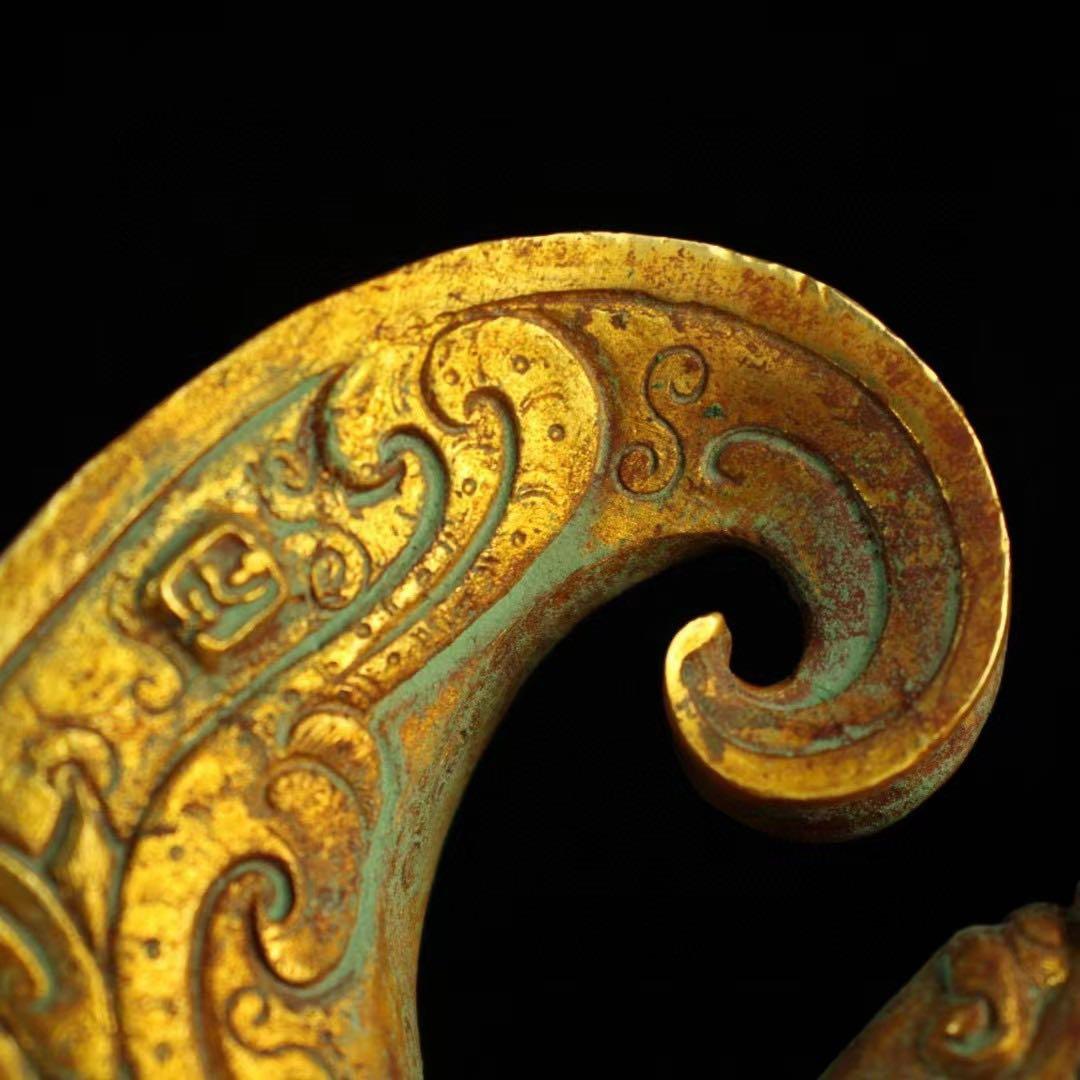 旧蔵、田舎入手、精銅、鎏金爬獣杯