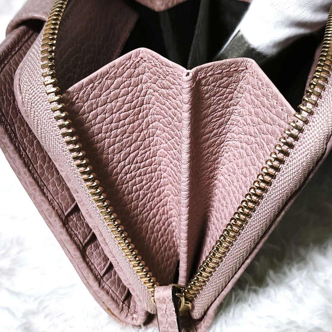 極美品✨ GUCCI GGキャンバス 二つ折り財布 ラウンドジップ ピンク