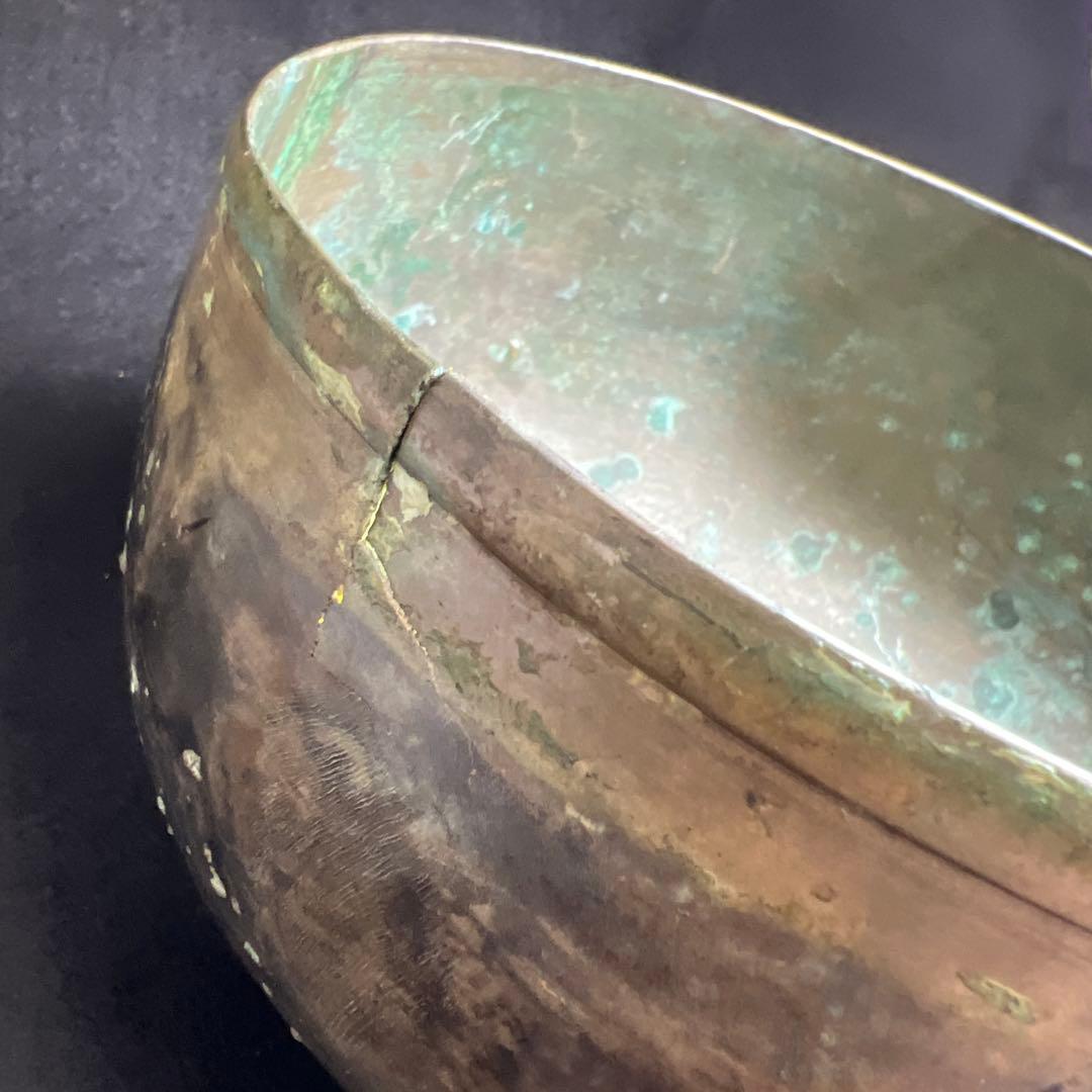 中国漢代　古銅鉢　396g/口径約17㎝　東Y8-0106☆2Fトヒオ