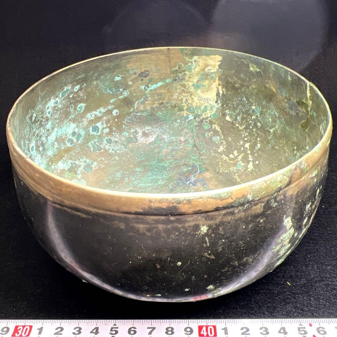 中国漢代　古銅鉢　396g/口径約17㎝　東Y8-0106☆2Fトヒオ