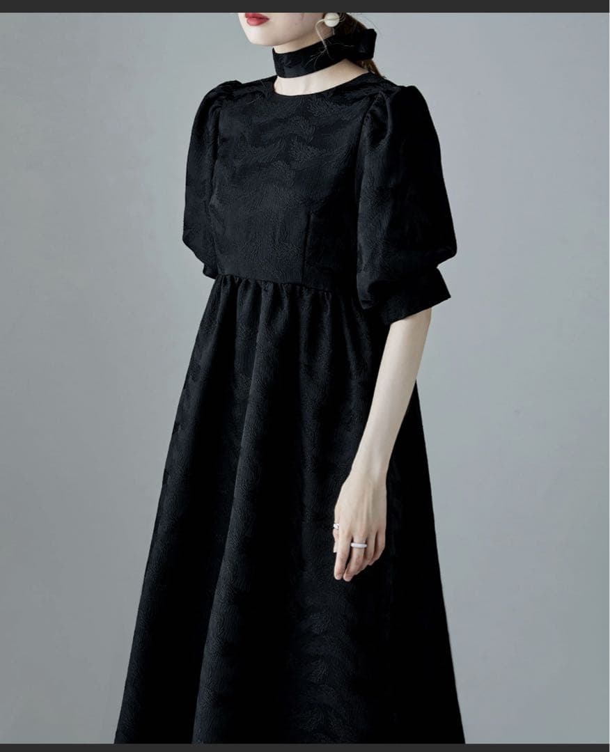 完売品　ジャガードパフスリーブドレス　etoll.