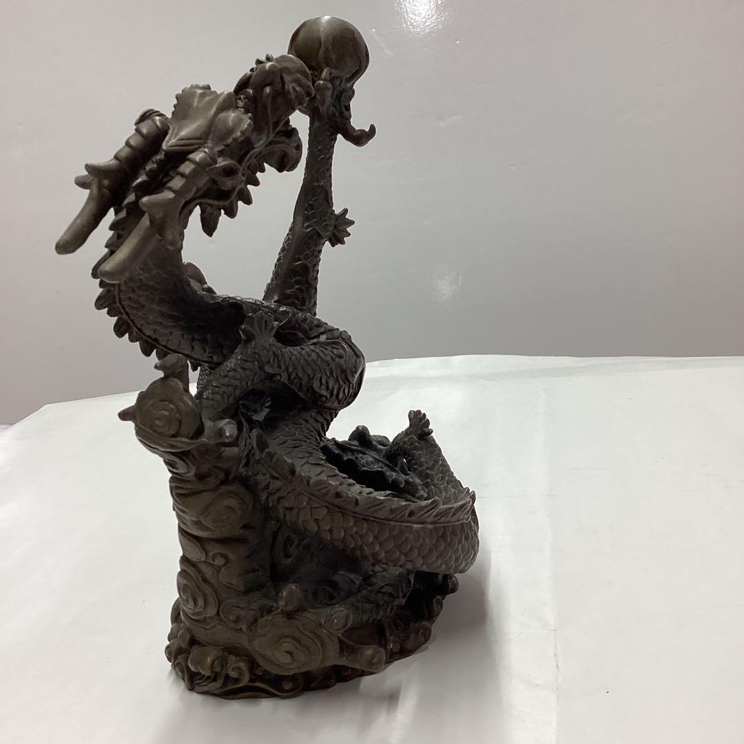 真鍮(？)か銅（？) 龍の置物　オブジェ　　［匿名便］