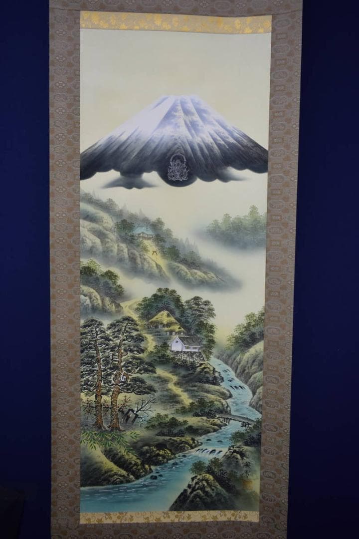 真作/契雪/富士に白蛇図/桐共箱付/布袋屋掛軸HH-446