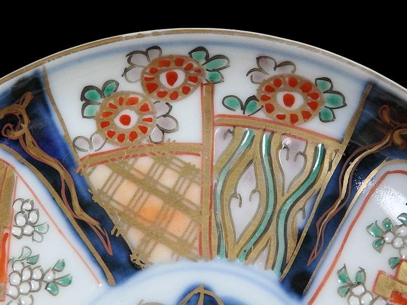 古伊万里　色絵　割絵　花の図　４寸皿　４枚　3164AS-CWu