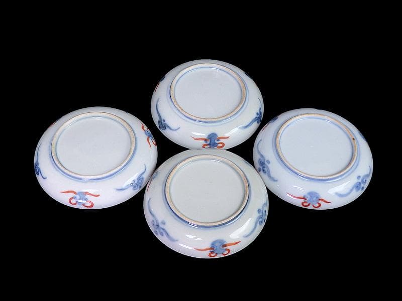 古伊万里　色絵　割絵　花の図　４寸皿　４枚　3164AS-CWu