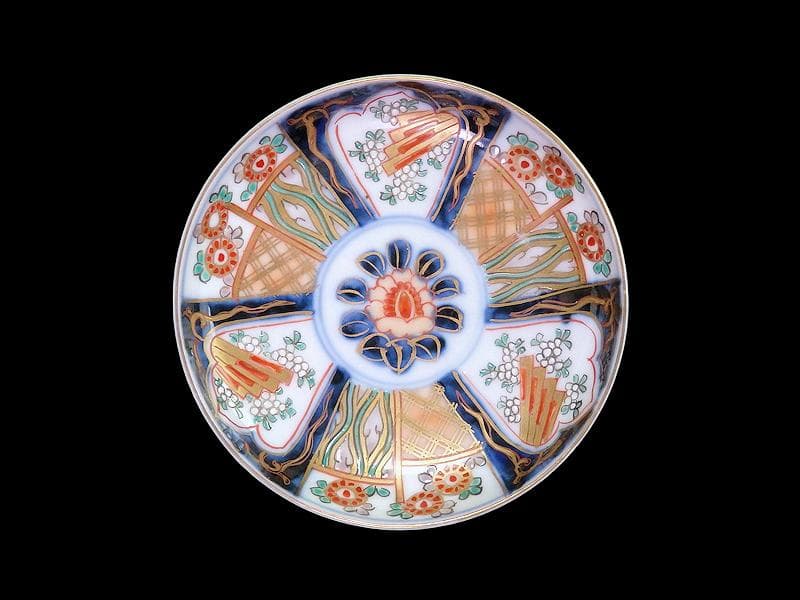 古伊万里　色絵　割絵　花の図　４寸皿　４枚　3164AS-CWu