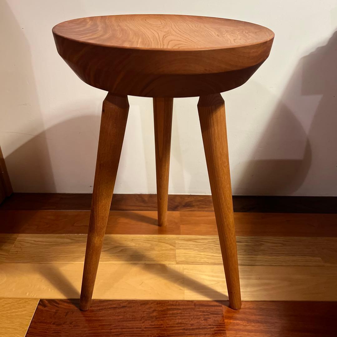 天然無垢材三本足丸スツール椅子花台チェア飾り台置台イス一枚板