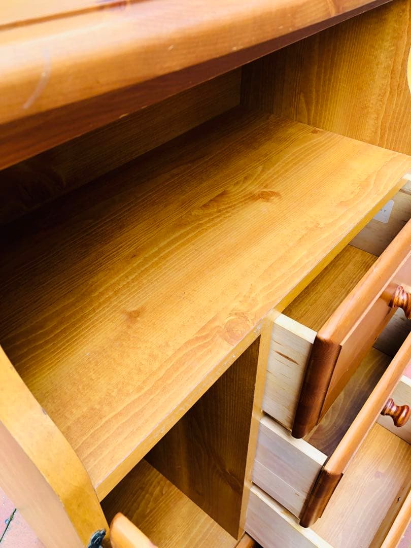 カントリー家具　木製キャビネット 3引き出し 1扉　電話台　花台　チェスト