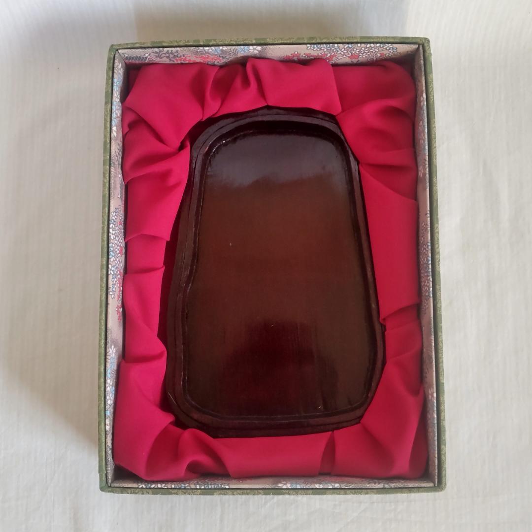 【未使用】中国高級 端渓名硯 書道具 梅 ウグイス？ 箱付き