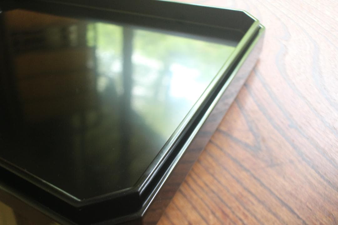 デッドストック！上質黒漆の美しい隅切長方盆大小セット（輪島塗漆器漆盆お膳