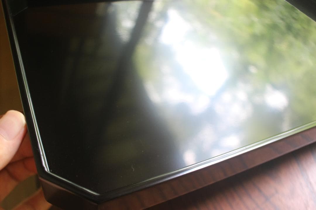 デッドストック！上質黒漆の美しい隅切長方盆大小セット（輪島塗漆器漆盆お膳