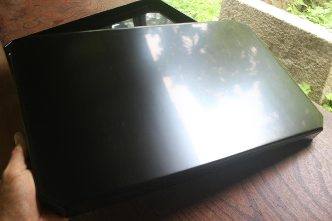 デッドストック！上質黒漆の美しい隅切長方盆大小セット（輪島塗漆器漆盆お膳