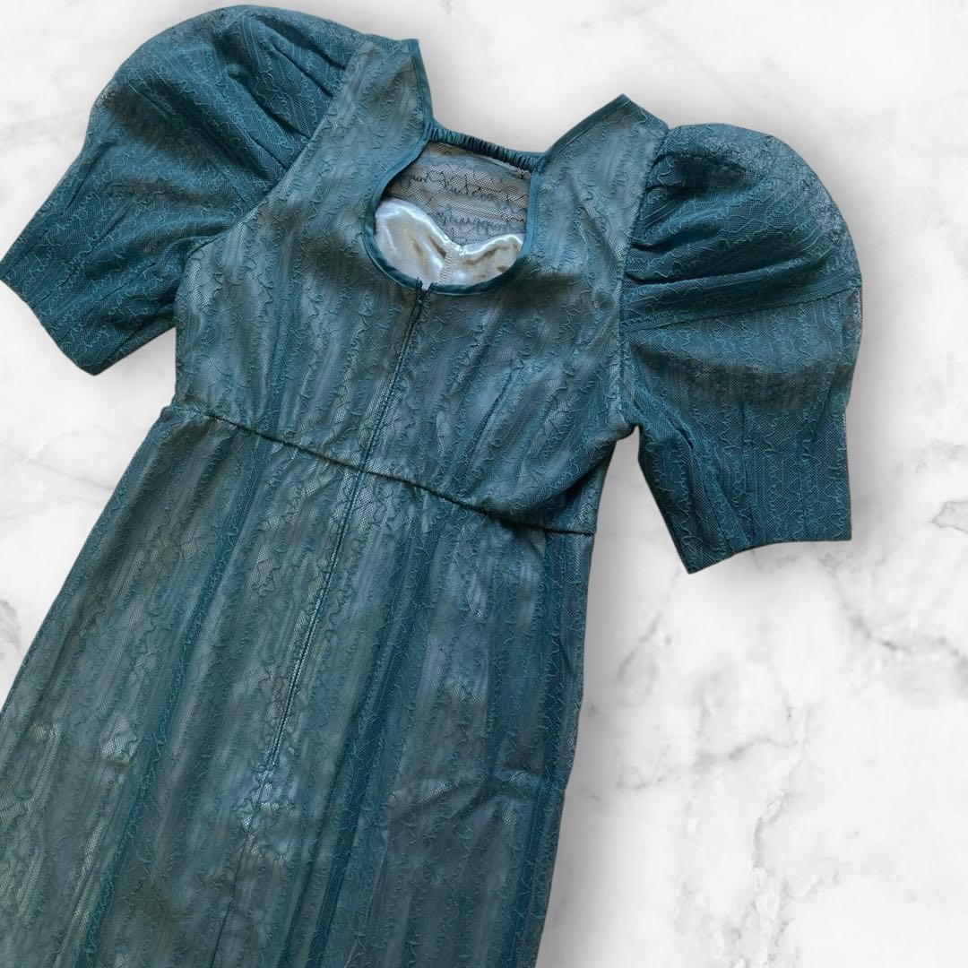 【新品】 アンドレスド　レタリングレースドレス 結婚式 パーティー　グリーン