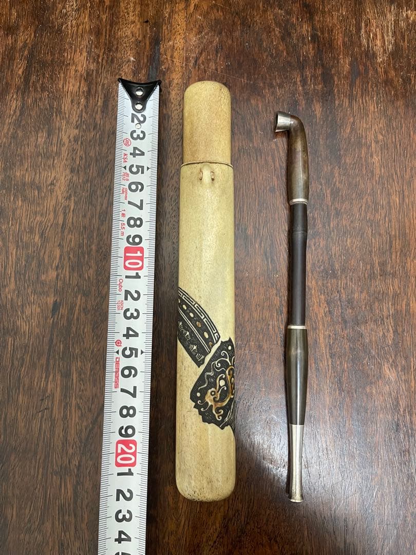 純銀キセル　骨製　彫刻キセル入れセット　煙草具　骨董古美術