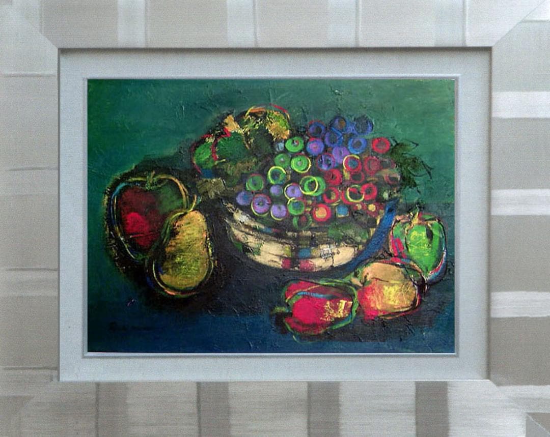 油絵 絵 絵画インテリア 額付(白) uF6-061304 静物 フルーツ