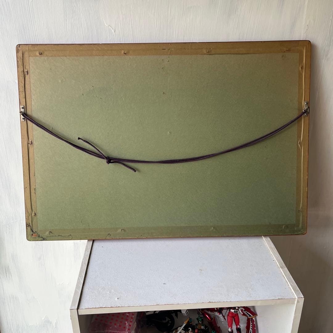 渡辺俊明作 花と鳥の日本画 木製フレーム付き