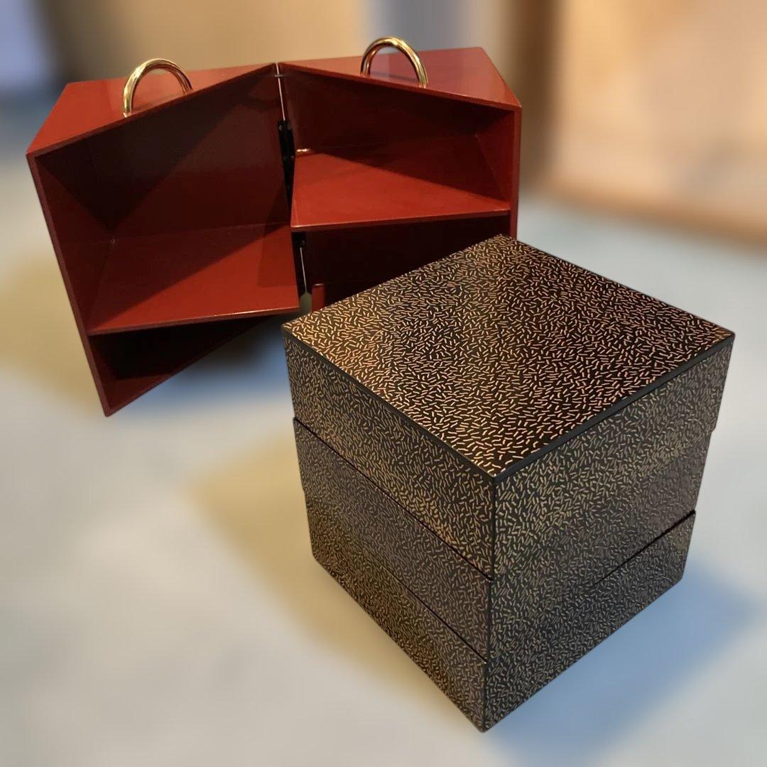 コシノヒロコ 重箱セット　おかもち　3段重　持ち手金　マルチケース　（01）