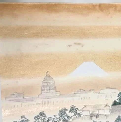 定石塊石版画、宮城と富士 昭和6年出版