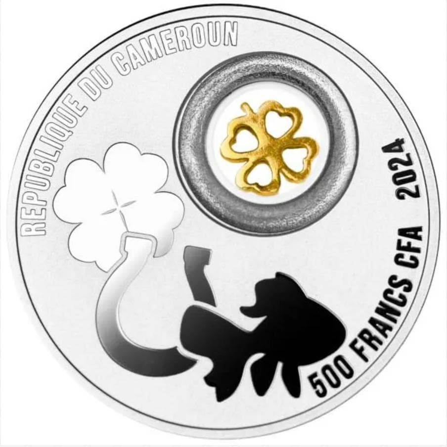 2024カメルーン 四葉のクローバー 金メッキ付きプルーフ銀貨　777枚限定