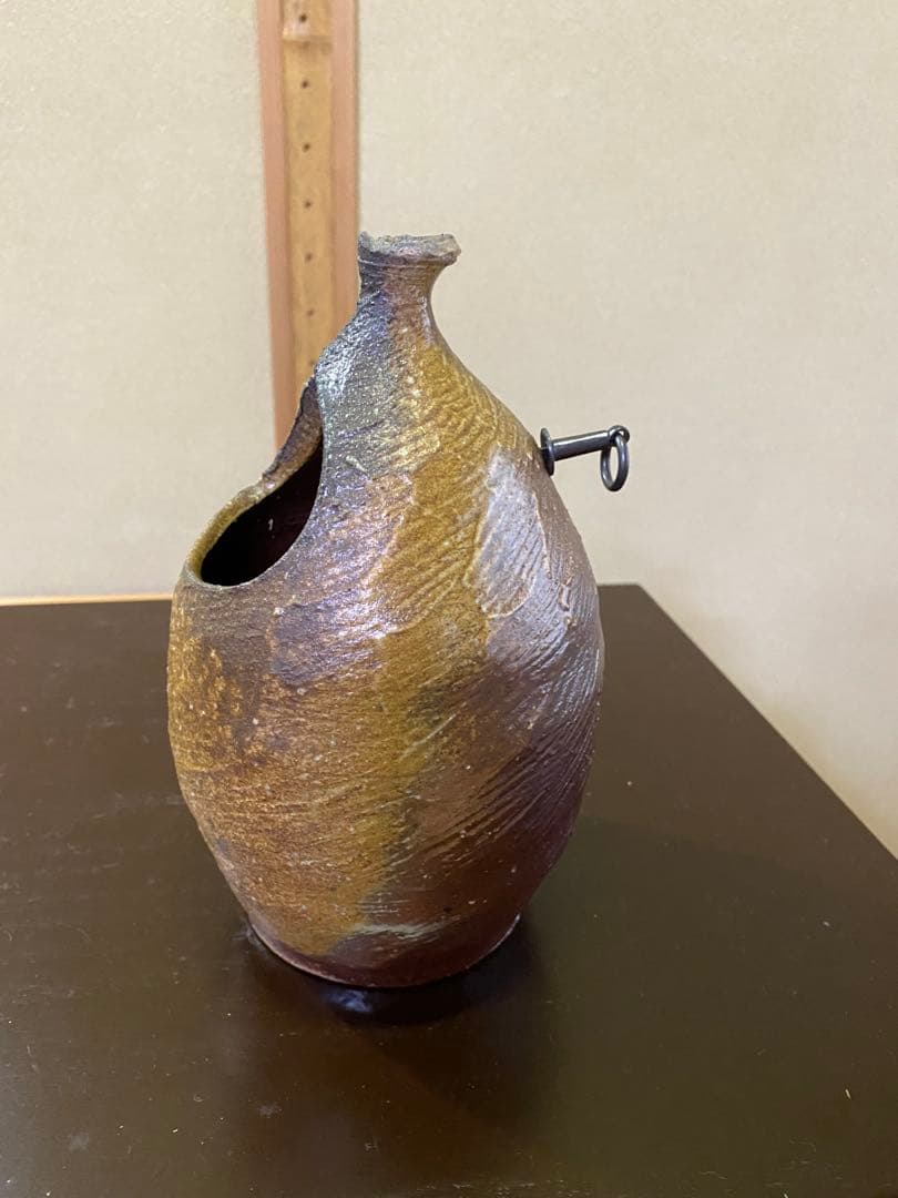 ⭐️本日限定⭐️茶道具/花入 『備前くりぬき掛花入』 岡田輝 共箱 茶の湯