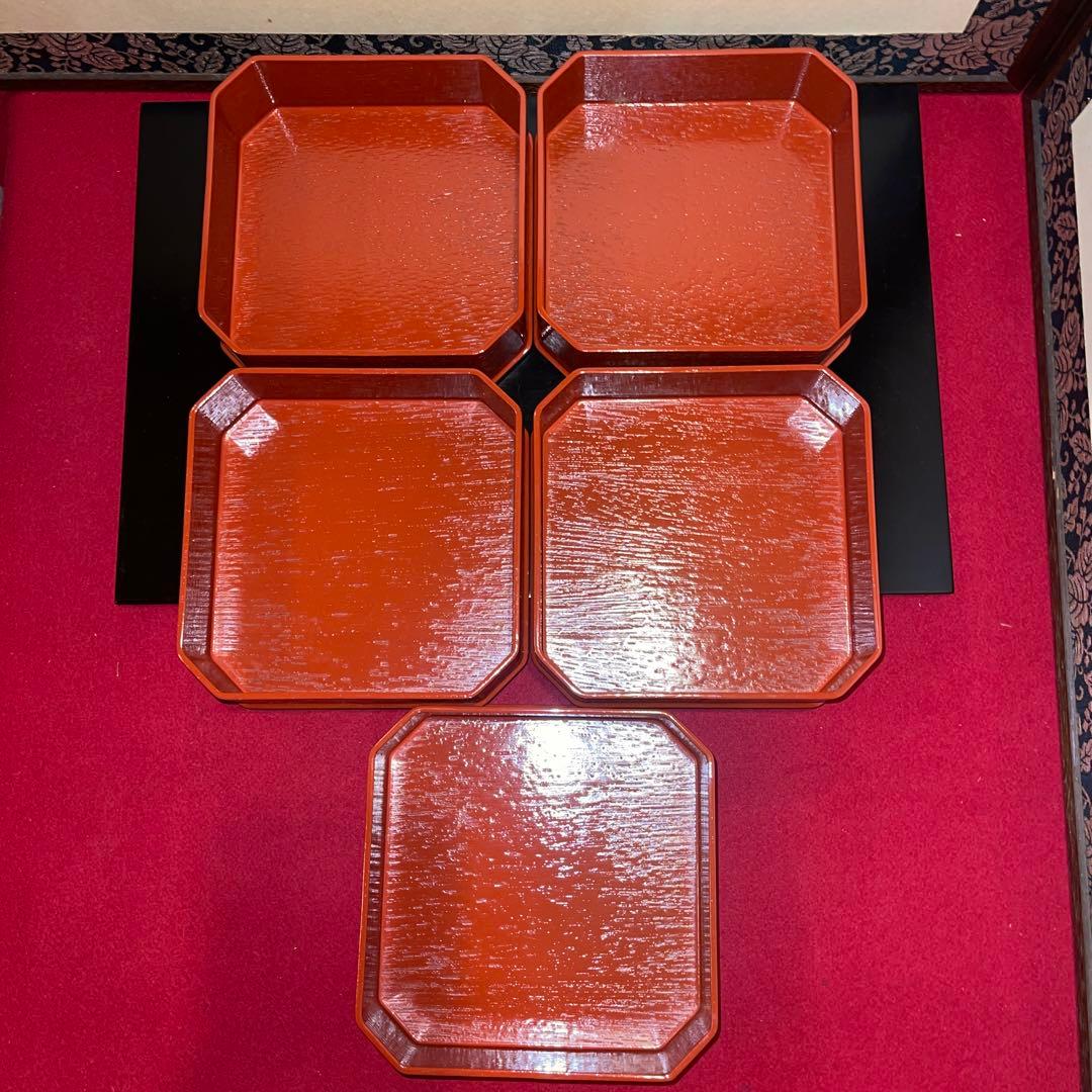 茶道具　朱縁高重花鳥絵　蓋付