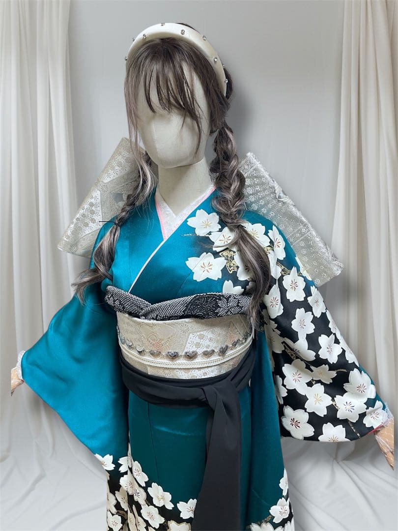 本日限定価格！振袖フルセット 新品正絹帯 ターコイズブルー 新品SAGAFOX