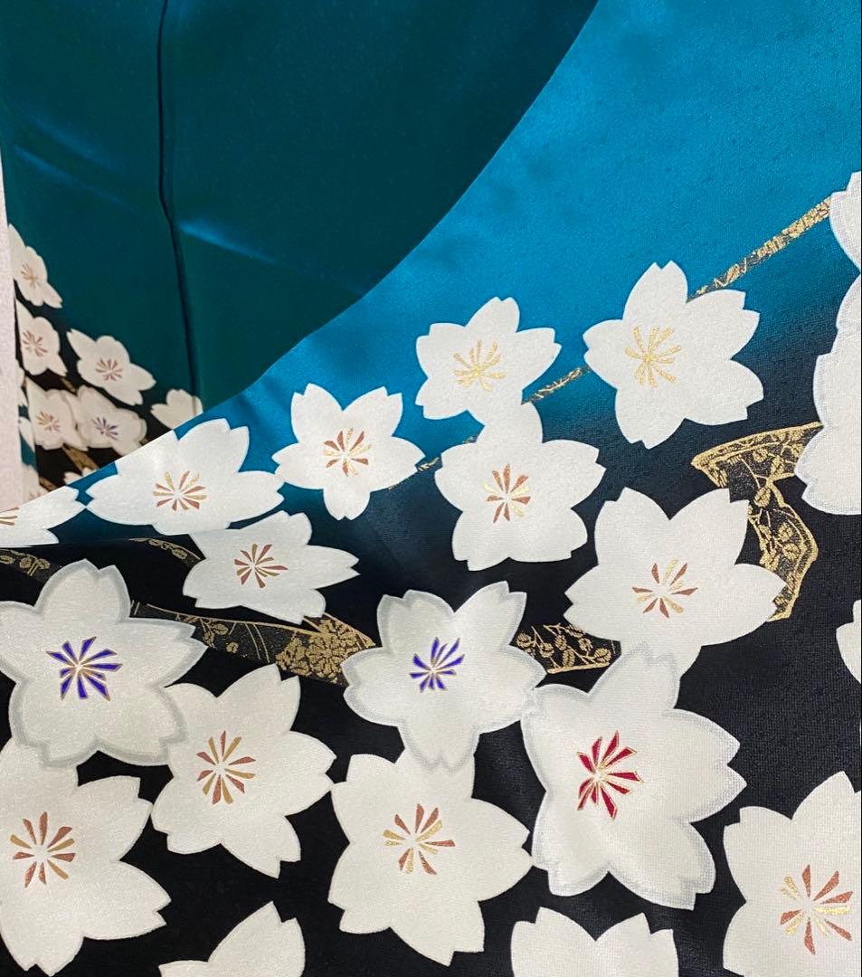 本日限定価格！振袖フルセット 新品正絹帯 ターコイズブルー 新品SAGAFOX