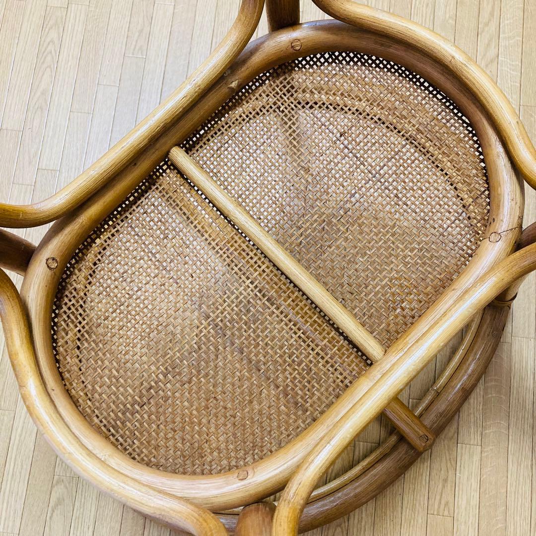 ヴィンテージ　ラタン　ガラス　天然素材　ローテーブル　ガラステーブル