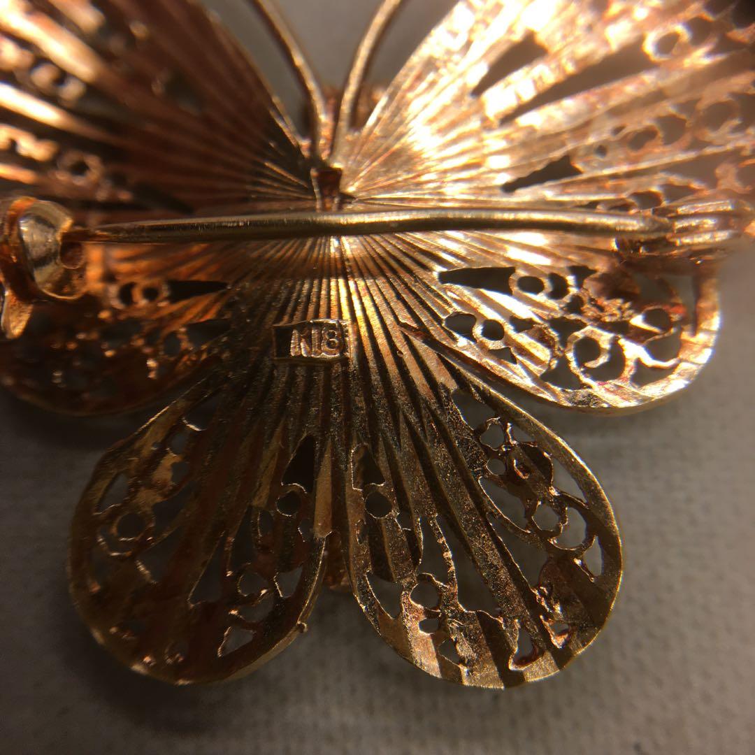 K18 18金　蝶デザイン　ブローチ